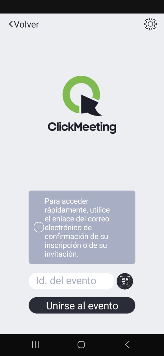 Pantalla de la apk clickmeeting